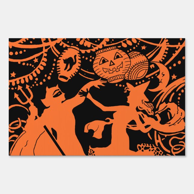 Vintage Halloween Devil Witch Dance Sign (Front)