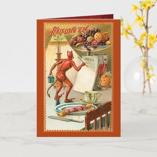 Vintage Halloween Devil's Menu Greeting Card