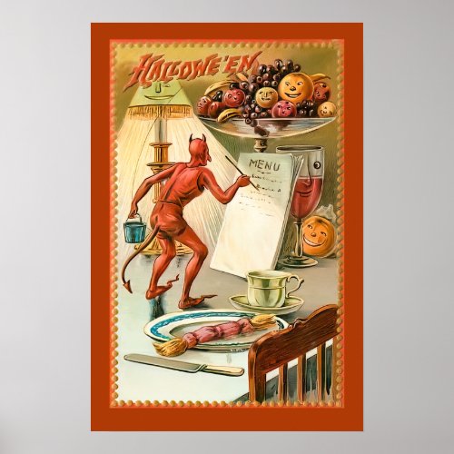 Vintage Halloween Devil's Menu Poster