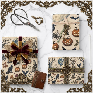 Vintage Halloween Ephemera Aged Antique Decoupage Wrapping Paper Sheets