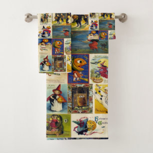 Vintage Halloween Ephemera Bath Towel Set