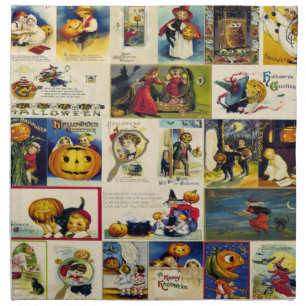 Vintage Halloween Ephemera Cloth Napkin