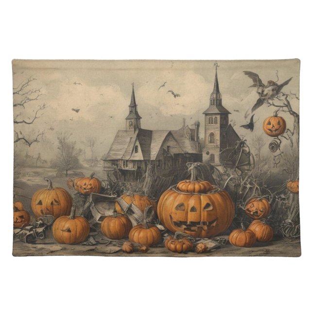 Vintage Halloween Ephemera Cloth Placemat (Front)