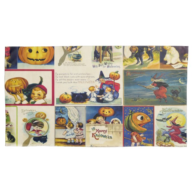 Vintage Halloween Ephemera Pillow Case (Front-Left)