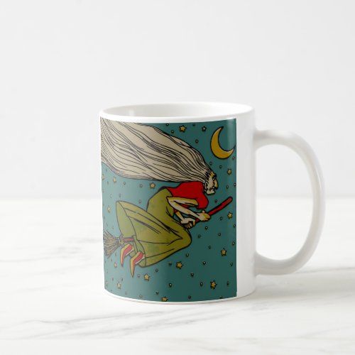 Vintage Halloween Evil Witch Flying on Broomstick Coffee Mug