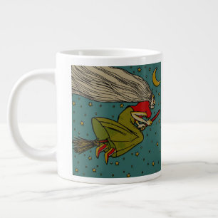 Vintage Halloween, Evil Witch Flying on Broomstick Giant Coffee Mug