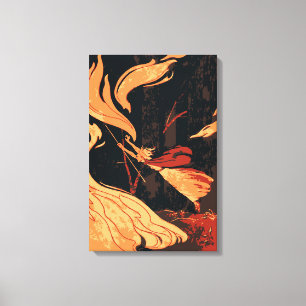 Vintage Halloween, Evil Witch with Fire in Forest Canvas Print