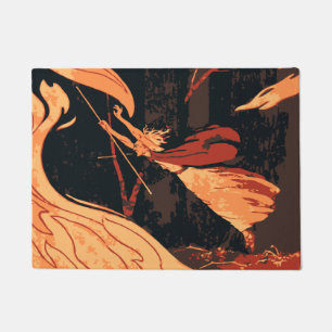 Vintage Halloween, Evil Witch with Fire in Forest Doormat