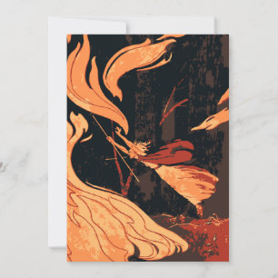 Vintage Halloween, Evil Witch with Fire in Forest Invitation