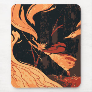 Vintage Halloween, Evil Witch with Fire in Forest Mouse Pad