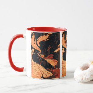 Vintage Halloween, Evil Witch with Fire in Forest Mug