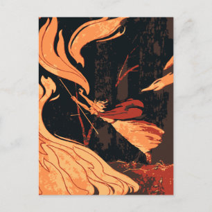 Vintage Halloween, Evil Witch with Fire in Forest Postcard