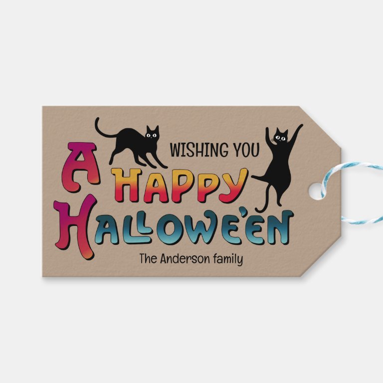 Vintage Halloween Excited black cats CC1287 Gift Tags