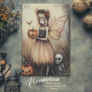 Vintage Halloween Fairy with Pumpkin and Skeleton Tissue Paper