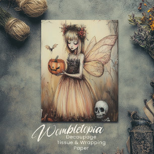 Vintage Halloween Fairy with Pumpkin & Skeleton Holiday Postcard