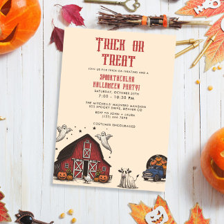 Vintage Halloween Farm Ghost Invitation