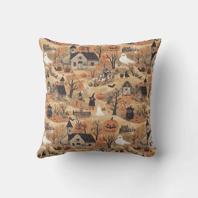 Vintage halloween farm pattern outdoor pillow (Back)