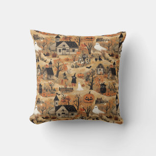 Vintage halloween farm pattern throw pillow