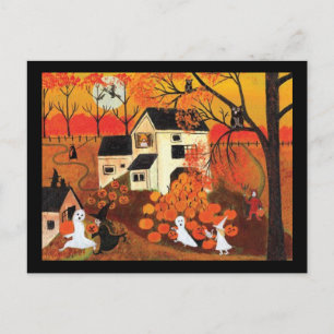 Vintage Halloween Farmhouse Postcard