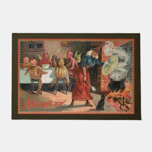 Vintage Halloween Feast with Witch  Devils Doormat