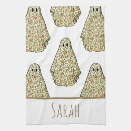 Vintage Halloween Floral Ghost Hand Kitchen Towel