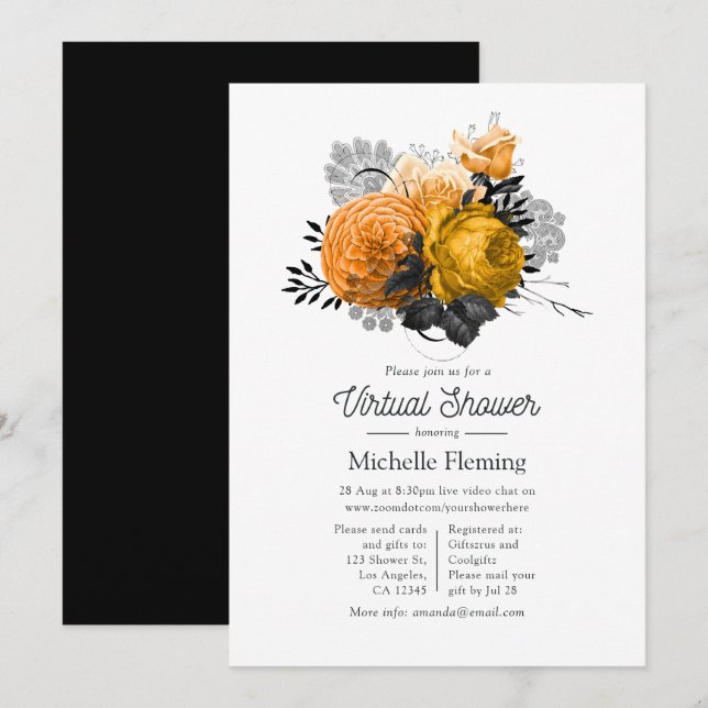 Vintage Halloween Floral Virtual Shower Invitation (Front/Back)