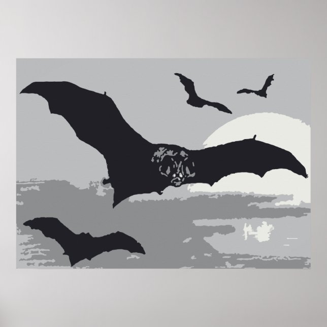 Vintage Halloween Flying Black Bats Poster (Front)