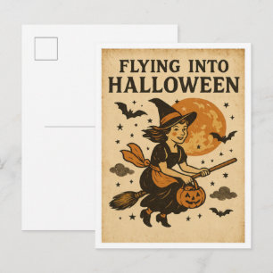 Vintage Halloween Flying Postcard
