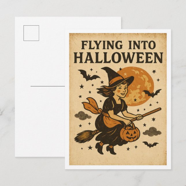 Vintage Halloween Flying Postcard (Front/Back)