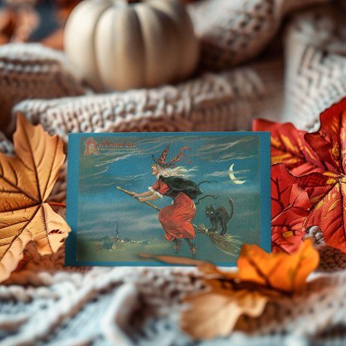 Vintage Halloween Flying Witch On Broomstick Note Card