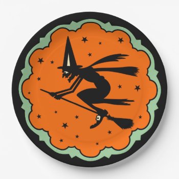 Vintage Halloween Flying Witch Plate by Vintage_Halloween at Zazzle
