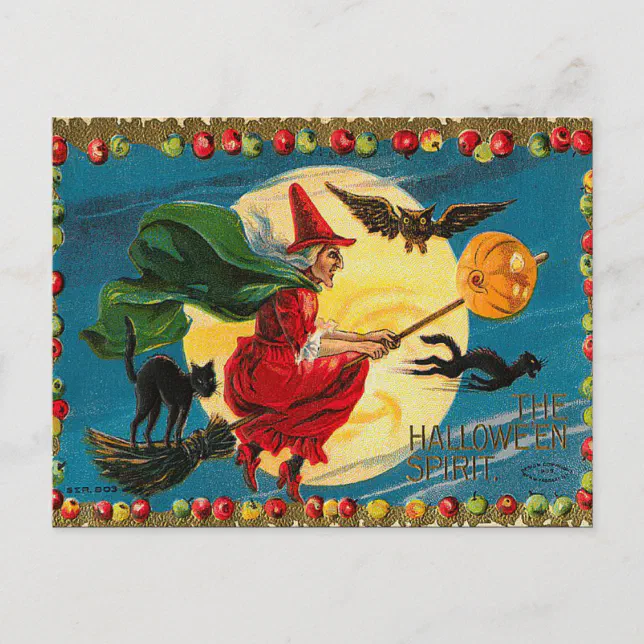 Vintage Halloween Flying Witch Postcard | Zazzle