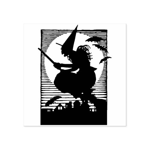 Vintage Halloween Flying Witch Stamp