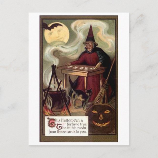 Vintage Halloween Fortune Teller Postcard (Front)