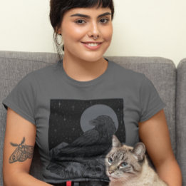 Vintage Halloween Full Moon Crow Skull Gothic  T-Shirt