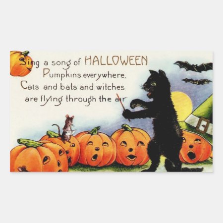 Vintage Halloween Funny Scary Cat Pumpkin Sticker