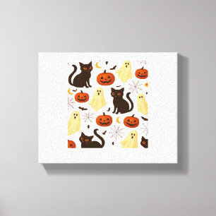Vintage Halloween Ghost & Black Cat Pattern Classi Canvas Print