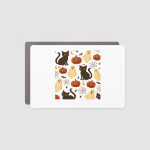 Vintage Halloween Ghost & Black Cat Pattern Classi Car Magnet