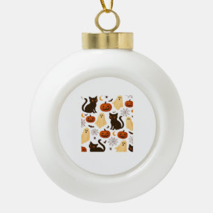 Vintage Halloween Ghost & Black Cat Pattern Classi Ceramic Ball Christmas Ornament
