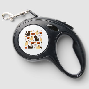 Vintage Halloween Ghost & Black Cat Pattern Classi Retractable Pet Leash