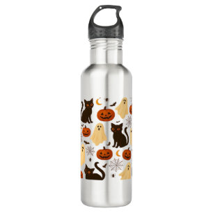 Vintage Halloween Ghost & Black Cat Pattern Classi Stainless Steel Water Bottle