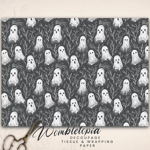 Vintage Halloween Ghost Black  White Pattern Tissue Paper