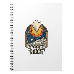 Vintage Halloween Ghost Graveyard Engraving Shirt_ Notebook