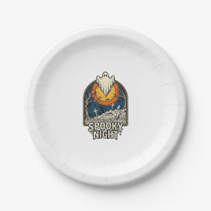 Vintage Halloween Ghost Graveyard Engraving Shirt_ Paper Plates