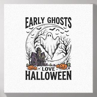 Vintage Halloween Ghost Haunted Moon Engraving Art Canvas Photo Tile