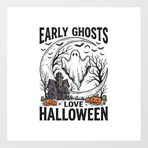 Vintage Halloween Ghost Haunted Moon Engraving Art Floor Decals