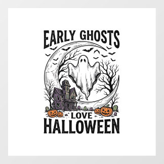 Vintage Halloween Ghost Haunted Moon Engraving Art Floor Decals