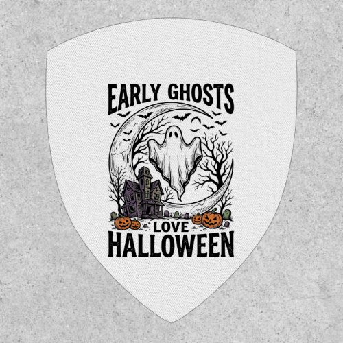 Vintage Halloween Ghost Haunted Moon Engraving Art Patch