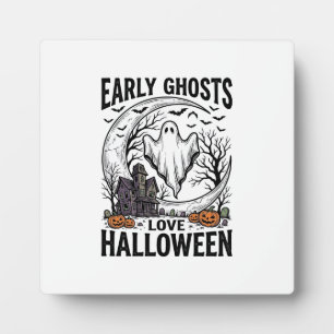 Vintage Halloween Ghost Haunted Moon Engraving Art Plaque