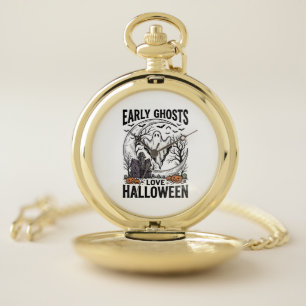 Vintage Halloween Ghost Haunted Moon Engraving Art Pocket Watch